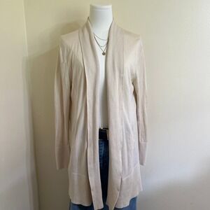 Banana Republic Silk Cotton Open Front Cardigan Beige Cream Shawl Collar Small